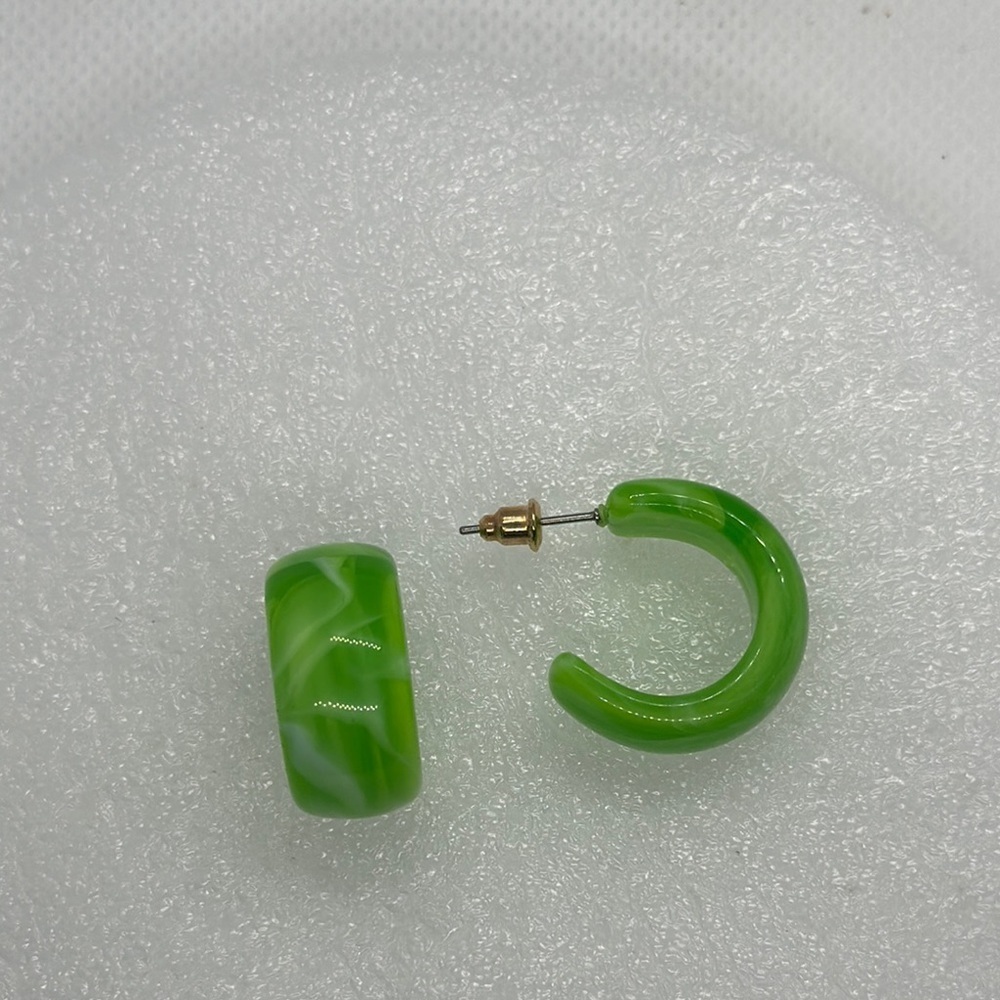 Trendy Lime Green Marbled Hoop Earrings - Chunky Resin Statement Jewelry